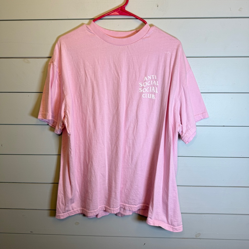 Anti‎ Social social club light pink and white short sleeve shirt women’s size XL